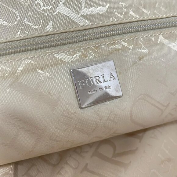 Auth FURLA - Cream Brown Straw Leather Handbag - Picture 8 of 9